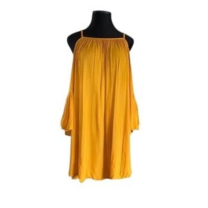 Feathers Off Shoulder Bell Sleeve‎ Boho Embroidery Dress Yellow mustard Size 1X